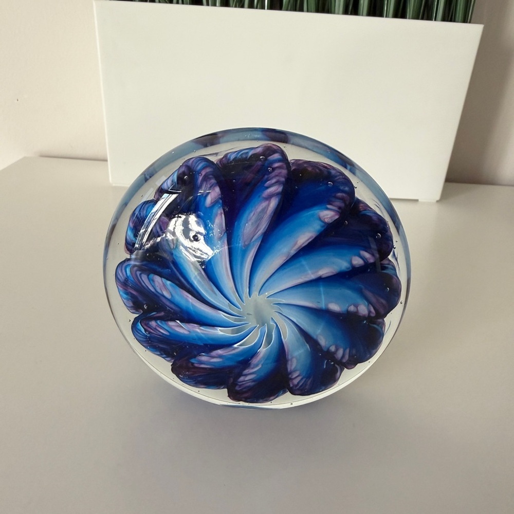 Blue and Purple Swirl Glass Art Piece